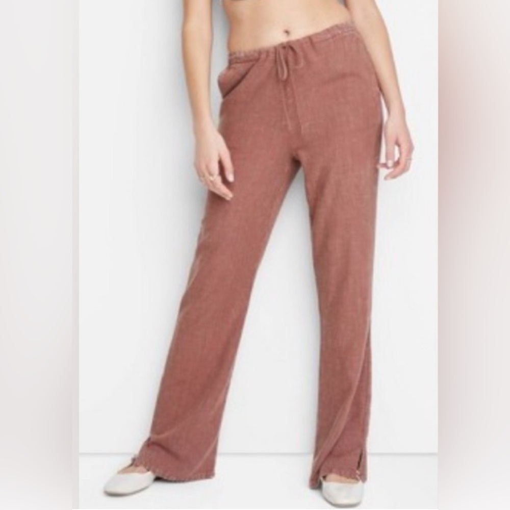 Wild Fable Rust Linen Blend Wide-Leg Pants with Drawstring– Size XXS Petite